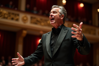 Chef d'orchestre d'opéra italien en costume noir passionne