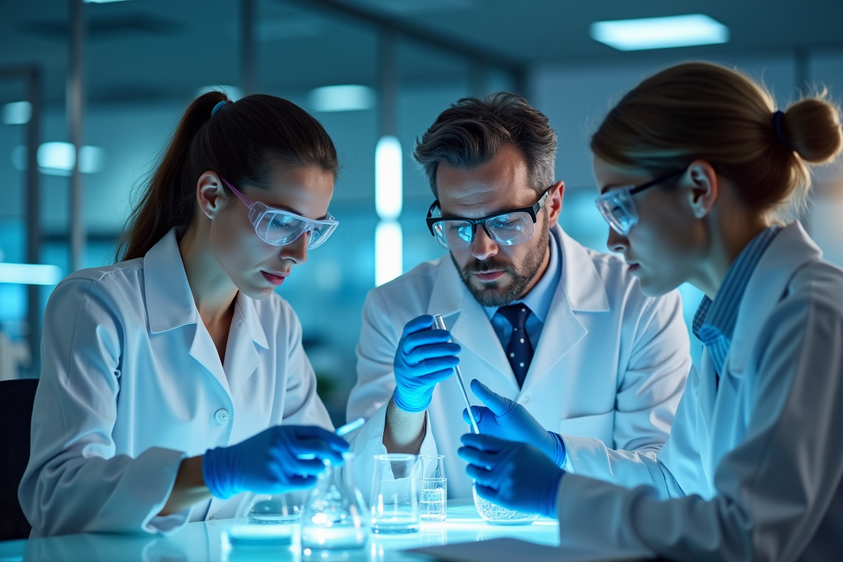 Scientifiques travaillant dans un laboratoire de recherche moderne