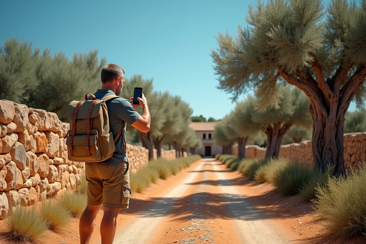 Voyageur photographiant un vieux olivier millénaire dans la campagne du Salento lors d'un circuit dans les Pouilles