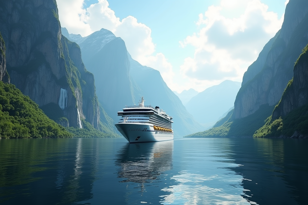 Navire de croisière dans un fjord norvegien en août