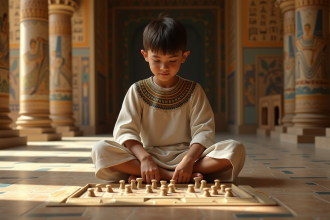 Jeune garçon égyptien jouant au senet dans un palais