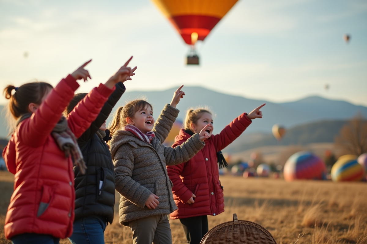 Enfants pointant vers un ballon lors d