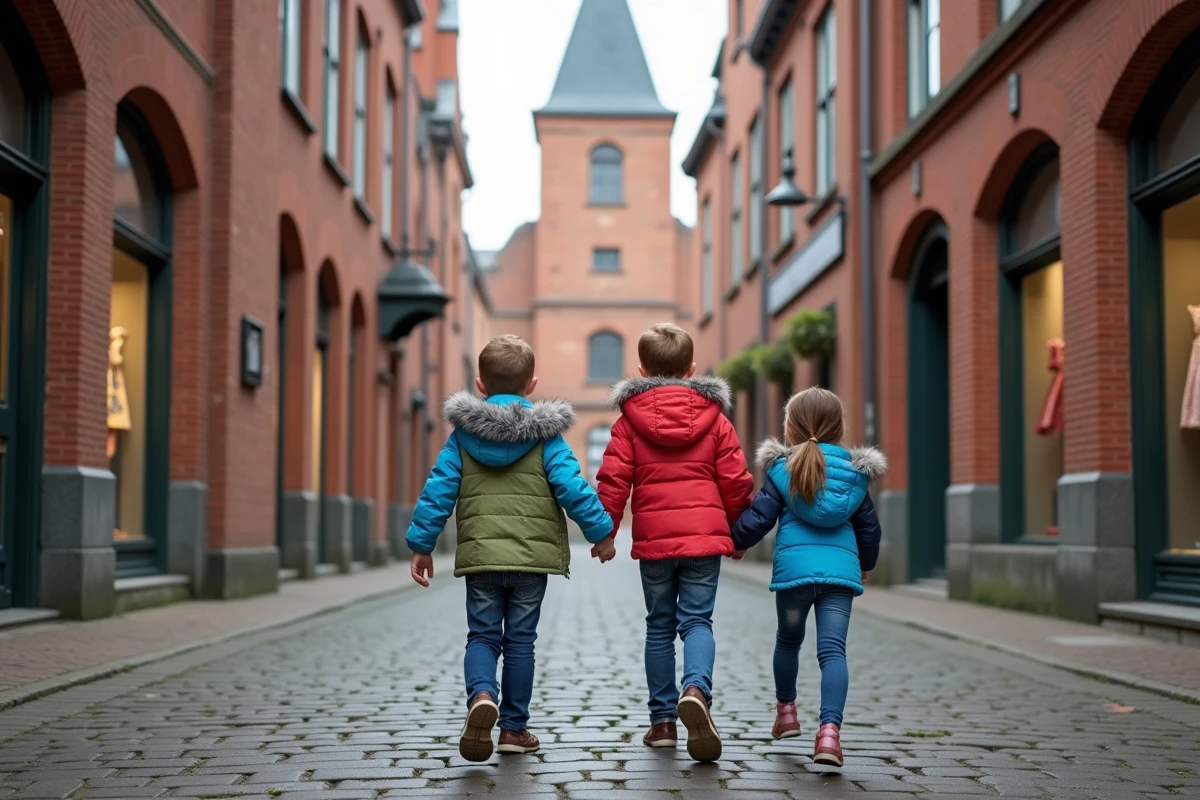 Famille avec enfants dans le vieux quartier de Lübeck