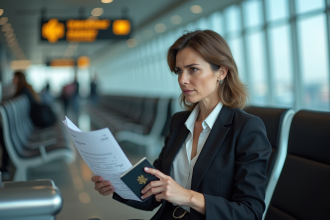 Femme d affaires frustrée à l aéroport avec passeport
