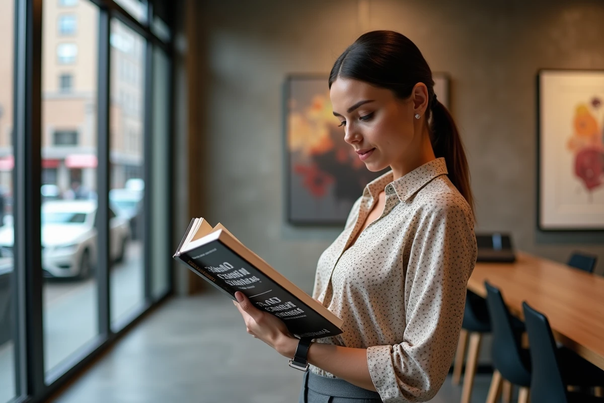 Femme élégante dans une galerie d'art à Soho