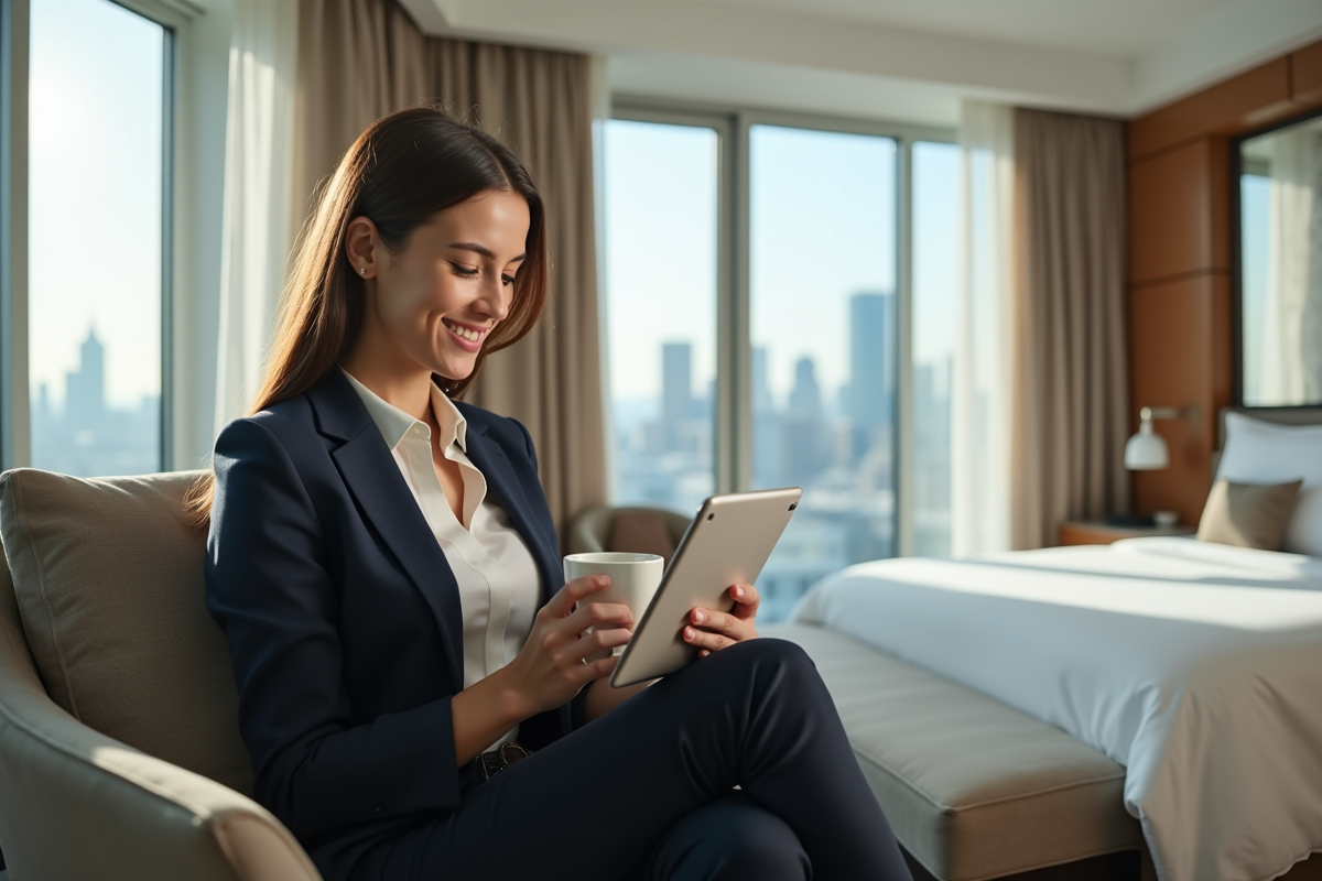 Jeune femme détendue dans une chambre d
