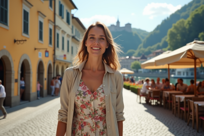Femme souriante dans la vieille ville de Ljubljana