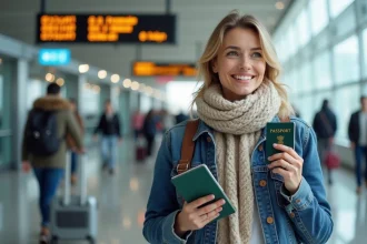 Femme souriante avec permis de conduire et passeport