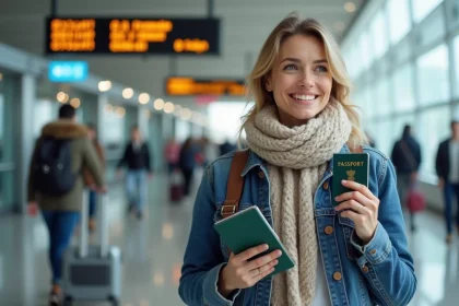 Femme souriante avec permis de conduire et passeport