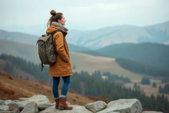 Jeune femme au sommet de Pointe du Salaison panorama