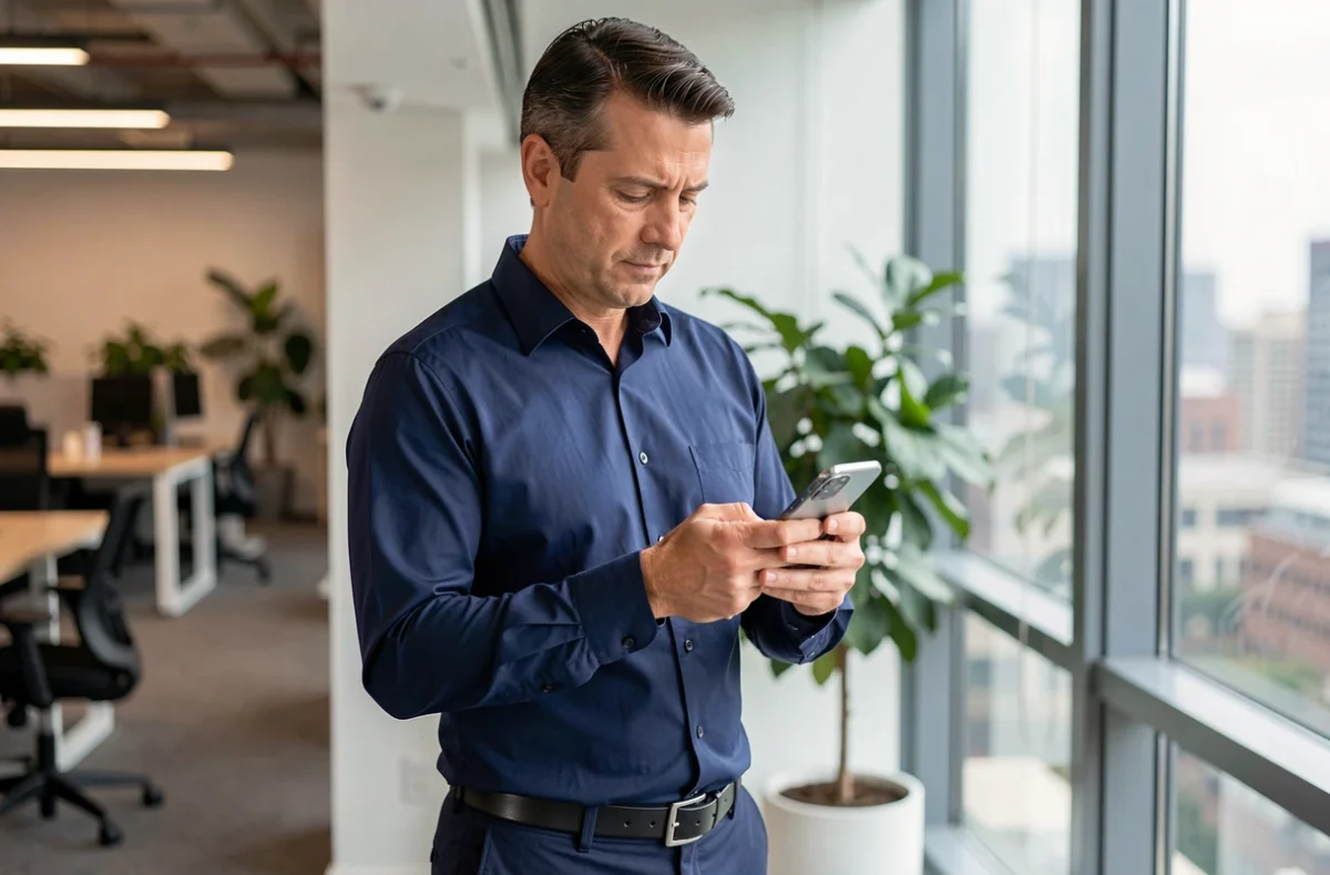 Homme consultant sa liste de contacts pour enregistrer un numéro de téléphone avec l'indicatif pays Italie +39