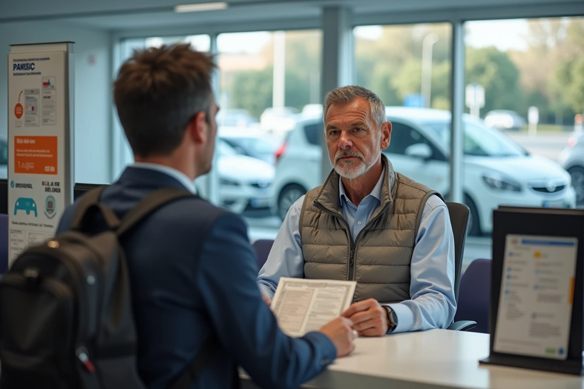 Homme présentant permis de conduire à un agent de location