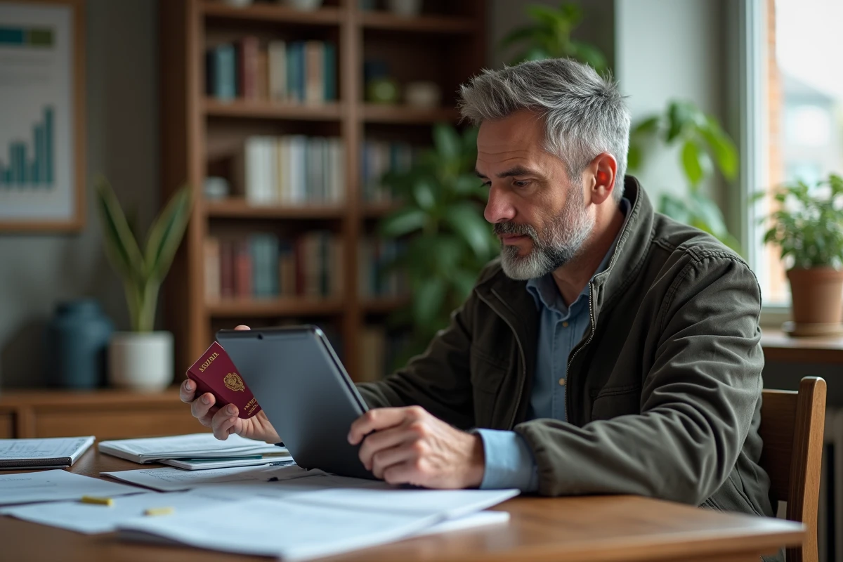 Homme vérifiant ses papiers à la maison