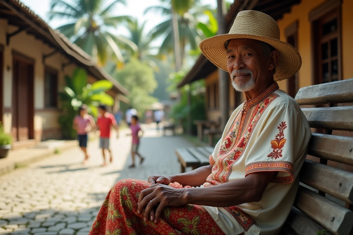 Homme philippin âgé en Barong dans une place rurale de Mindanao