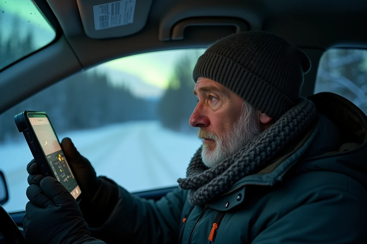 Homme dans une voiture nordique regardant l