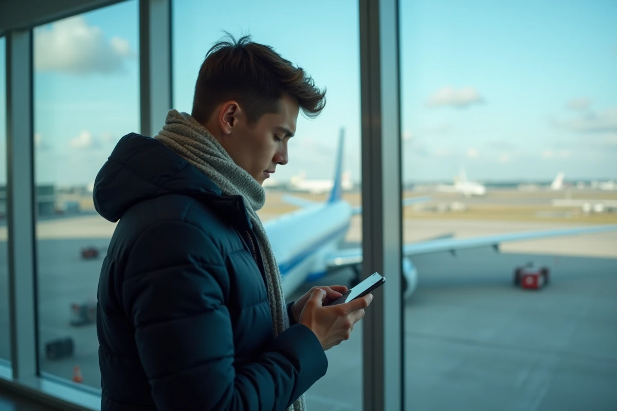 Jeune homme regardant son smartphone &agrave; l