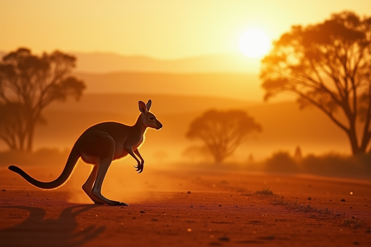 Kangourou sautant dans le désert rouge de l Outback australien