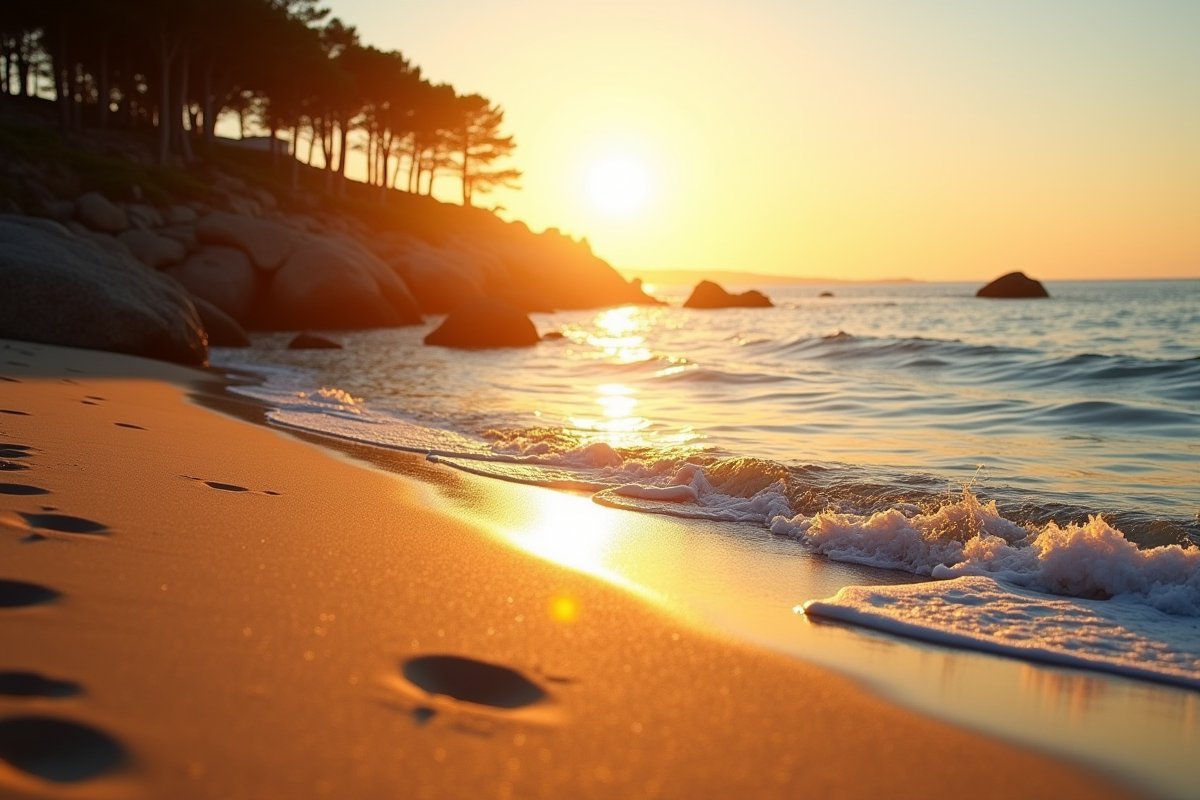 Palombaggia au coucher de soleil lumière dorée