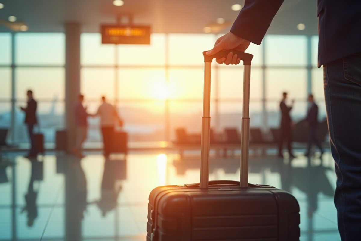Main d'un voyageur tenant un billet d'embarquement à l'aéroport