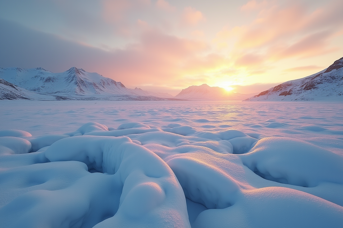 Paysage hivernal en Islande au lever du soleil