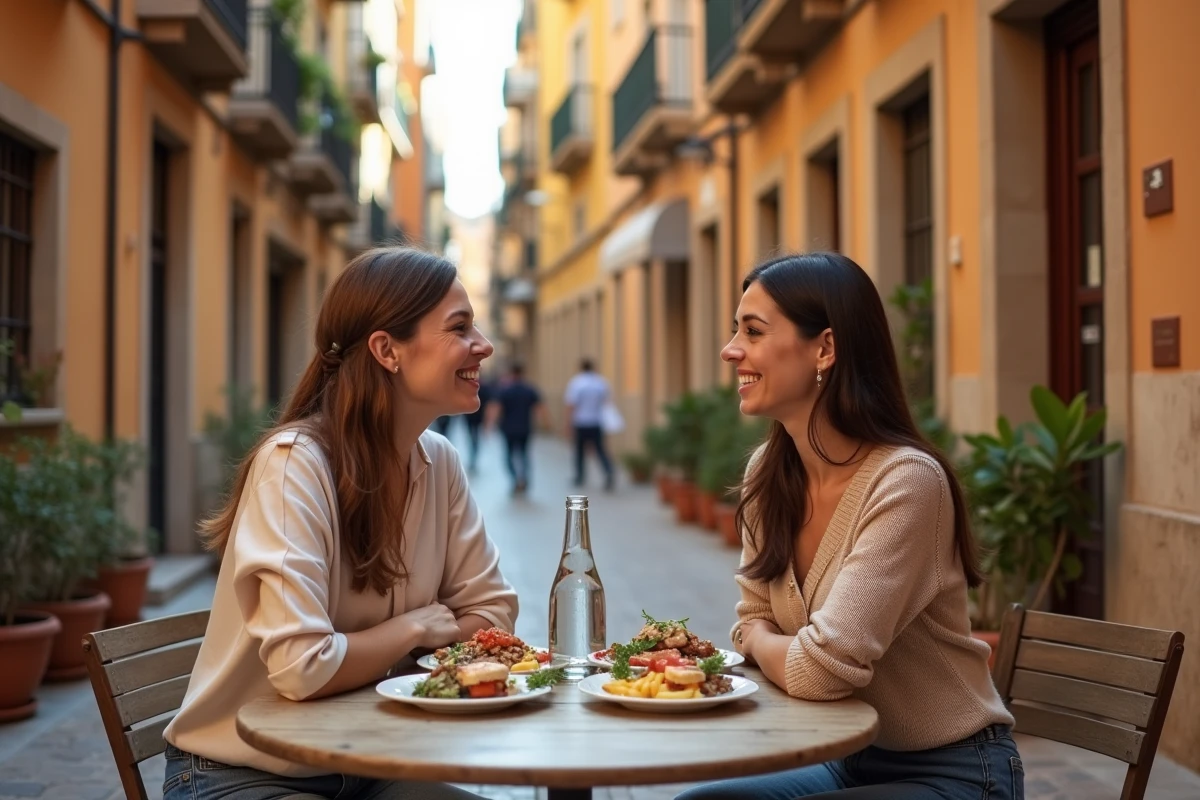 Deux femmes déjeunant dans un restaurant zéro déchet du quartier historique de Palma de Majorque
