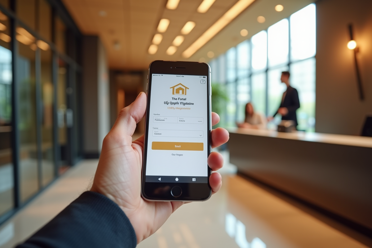 Main tenant un smartphone avec une application de réservation d