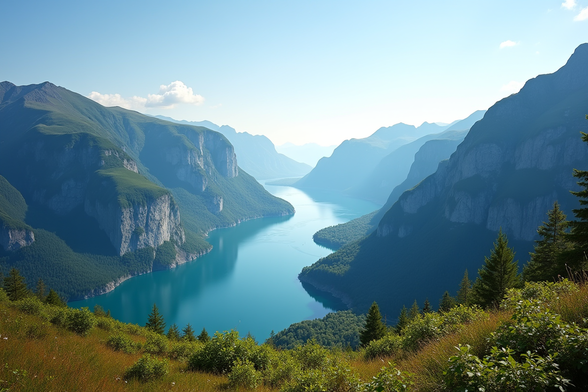 Vue panoramique du fjord de Geiranger depuis un sommet